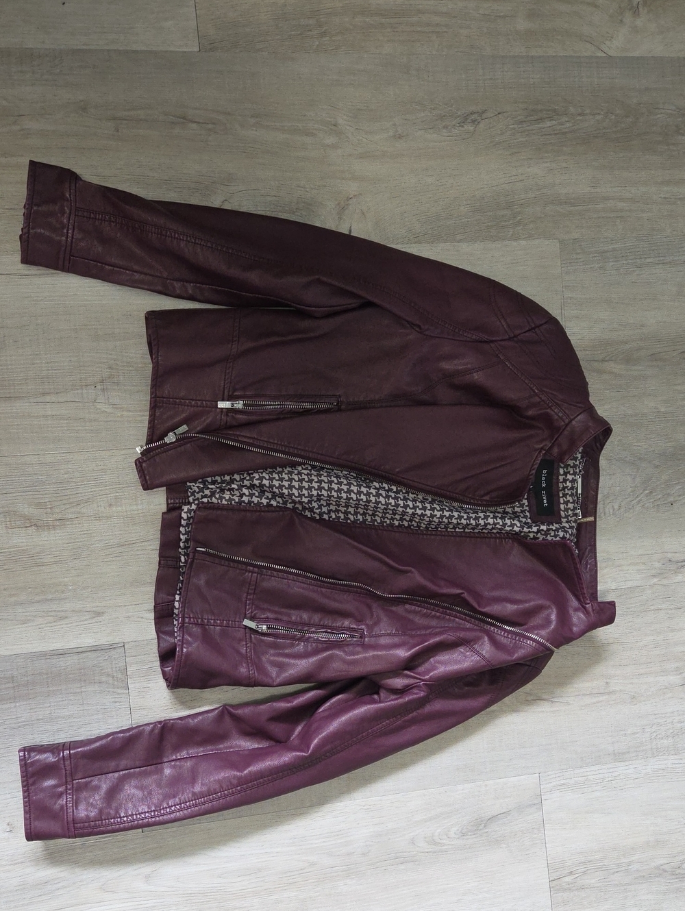 Black Rivet Burgundy Faux Leather Motorcycle Jacket